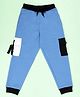 Kiddopanti Fleece Knit Colour Blocked Cargo Track Pants - Dust Blue & Black