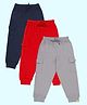 Kiddopanti Pack Of 3 Cotton Knit Solid Cargo Pocket Detailed Track Pants - Navy Blue Red & Steel Grey