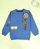 Kiddopanti Fleece Knit Full Sleeves Smile & Typography Printed Light Winter Sweatshirt - Dust Blue
