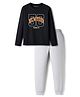 Kookie Kids Single Jersey Knit Full Sleeves Night Suit With Text Print - Black & White