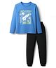 Kookie Kids Single Jersey Knit Full Sleeves Night Suit With Text Print - Blue & Black