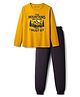 Kookie Kids Single Jersey Knit Full Sleeves Night Suit With Text Print - Yellow & Black