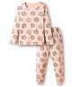 Kookie Kids Single Jersey Knit Full Sleeves Co-ords Night Suit With Lion Print - Beige