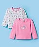 ToffyHouse Interlock Knit Full Sleeves Tops With Teddy Print & Patch Pack of 2 - Pink & White