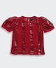 Tiny Girl Woven Half Puffed Sleeves Sequins Embellished Top With Tee - ,Maroon