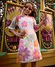 Tiny Girl Half Sleeves Floral Printed Dress With Solid Tee - White
