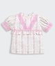 Tiny Girl 100% Cotton Woven Half Puffed Sleeves Floral Printed Lace Detailed Top - Pink