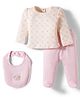 ToffyHouse Interlock Knit Full Sleeves Night Suit with Bib & Bear Print - Pink