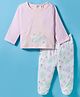 ToffyHouse Interlock Knit Full Sleeves T-Shirt & Footed  Pant Night Suit With Floral Print - Pink