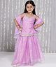 KID1 Net Woven Sleeveless Floral Embroidered & Gota Lace Embellished Kurti Lehenga With Dupatta Set - Purple