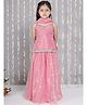 KID1 Net Woven Sleeveless Floral Embroidered & Gota Lace Embellished Kurti Lehenga With Dupatta Set - Pink