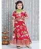 KID1 Cotton Woven Half Sleeves Floral Printed & Gota Lace Embellished Choli Lehenga With Dupatta Set - Pink