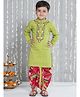 KID1 Cotton Woven Full Sleeves Floral Embroidered Kurta Dhoti Set - Green