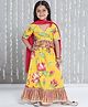 KID1 Cotton Woven Half Sleeves Floral Printed & Gota Lace Embellished Choli Lehenga With Dupatta Set - Yellow