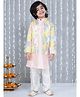 KID1 Silk Woven Full Sleeves Solid Kurta Pyjama With Floral Printed Jacket Set - Peach