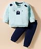 Be Baby Fur Knit Full Raglan Sleeves Winter Wear Sweatshirt & Pant Set With Animal Embroidery & Applique - Light & Navy Blue
