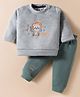 Be Baby Fur Knit Full Sleeves Winter Wear Sweatshirts & Joggers Set with Lion Embroidery - Grey
