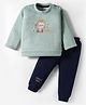 Be Baby Fur Knit Full Sleeves Winter Wear Sweatshirts & Joggers Set with Lion Embroidery - Aqua Blue & Navy Blue