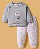 Be Baby Velvet Knit Full Raglan Sleeves Sweatshirt & Lounge Pant Set with Teddy Print & Bow Applique - Grey & White