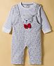 Be Baby Interlock Knit Dungaree & Full Sleeves Striped Inner Tee With Teddy Bear Print & Applique - Grey & White
