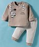 Be Baby Interlock Knit Full Sleeves T-Shirt & Joggers Set with Giraffe Print - Beige