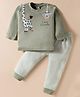 Be Baby Interlock Knit Full Sleeves T-Shirt & Joggers Set with Giraffe Print - Olive Green