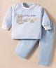 Be Baby Interlock Knit Full Sleeves T-Shirt & Joggers Set With Teddy Patch Print - Light Blue