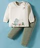Be Baby Interlock Knit Full Sleeves T-Shirt & Joggers Set with Dino Print - Olive Green