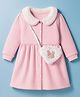 ToffyHouse Knit Full Sleeves Frock With Sling Bag & Collar Detailing - Pink