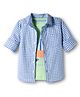 Dapper Dudes Full Sleeves Gingham Checked Shirt With Boat At Sea Printed Tee - Blue