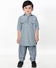 BAD BOYS Blended Woven Full Sleeves Floral Embroidered Pathani Kurta Pyjama Set - Blue