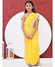 Little Bansi Georgette Woven Lace Detailed Wrap Around Saree With Half Sleeves Rajasthani Floral Printed Ready Made Blouse - Yellow
