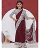 Little Bansi Georgette Woven Mehendi Floral Printed Wrap Around Saree With Three Fourth Sleeves Ready Made Blouse - Maroon