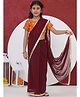 Little Bansi Cotton Woven Lace Detailed Wrap Around Saree With Half Sleeves Floral Embroidered Ready Made Blouse - Maroon
