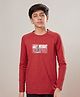 Technosport Knit Full Sleeves Light Weight Text Printed Breathable & Quick Dry Sports Tee - Red