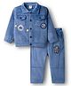 ToffyHouse Corduroy Woven Full Sleeves Shirt & Trouser Set With Space Theme Badges - Blue