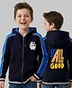 Arias Cotton Knit Full Sleeves Front Zipper Open Hooded Sweatshirt With Its All Good Text Print - Navy Blue