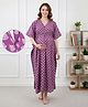 Bella Mama Cotton Woven Half Sleeves Maternity Kaftan Nighty with Floral Print - Purple