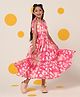 Cherry & Jerry Seersucker Woven Sleeveless Leaves  Printed Fit and Flare Dress - Pink & White