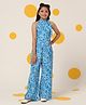 Cherry & Jerry Seersucker Woven Sleeveless Abstract Printed  Jumpsuit - Blue