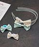 Yellow Bee Bow Applique Detailed Hair Band & Rubber Bands Set - Blue & White