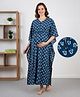Bella Mama Cotton Woven Half Sleeves Maternity Kaftan Nighty with Floral Print - Blue