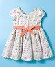 ToffyHouse Cotton Woven Half Sleeves Frock & Belt with Floral Print - White & Peach