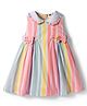 ToffyHouse Cotton Woven Sleeveless Frock With Stripes & Bow Applique - Pink & Light Green