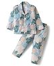Rikidoos Full Sleeves Leaves Printed Coordinating Night Suit Set - Green & Cream