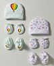 Ben Benny Interlock Knit Cap Mitten & Booties With Air Balloon Print Pack Of 2 White & Light Green - Diameter 9 cm