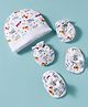 Ben Benny Interlock Knit Cap Mittens & Booties Set With Vehicle Print White - Diameter 9.5 cm