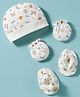 Ben Benny Interlock Knit Cap Mittens & Booties Set With Animal Print White - Diameter 10 cm