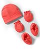Ben Benny Interlock Knit Solid Cap Mittens & Booties Coral - Diameter 10 cm