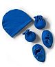 Ben Benny Interlock Knit Solid Cap Mittens & Booties Blue - Diameter 9 cm